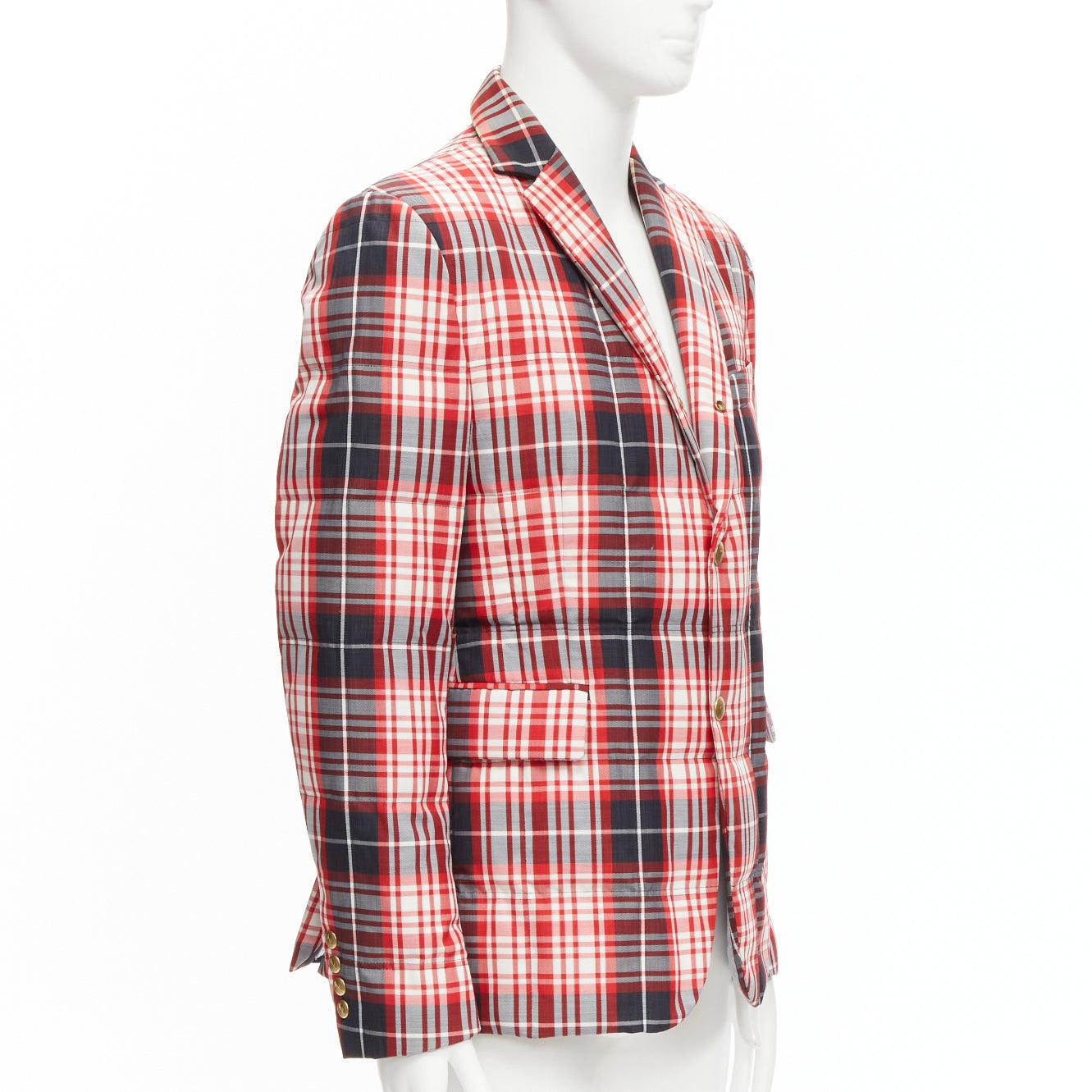 MONCLER GAMME BLEU Giacca red black check down puffer blazer Sz 3 L In Good Condition In Hong Kong, NT