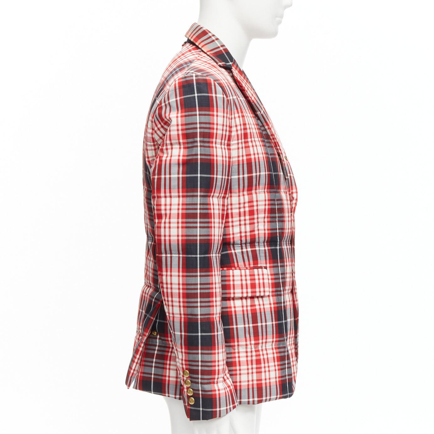 Men's MONCLER GAMME BLEU Giacca red black check down puffer blazer Sz 3 L