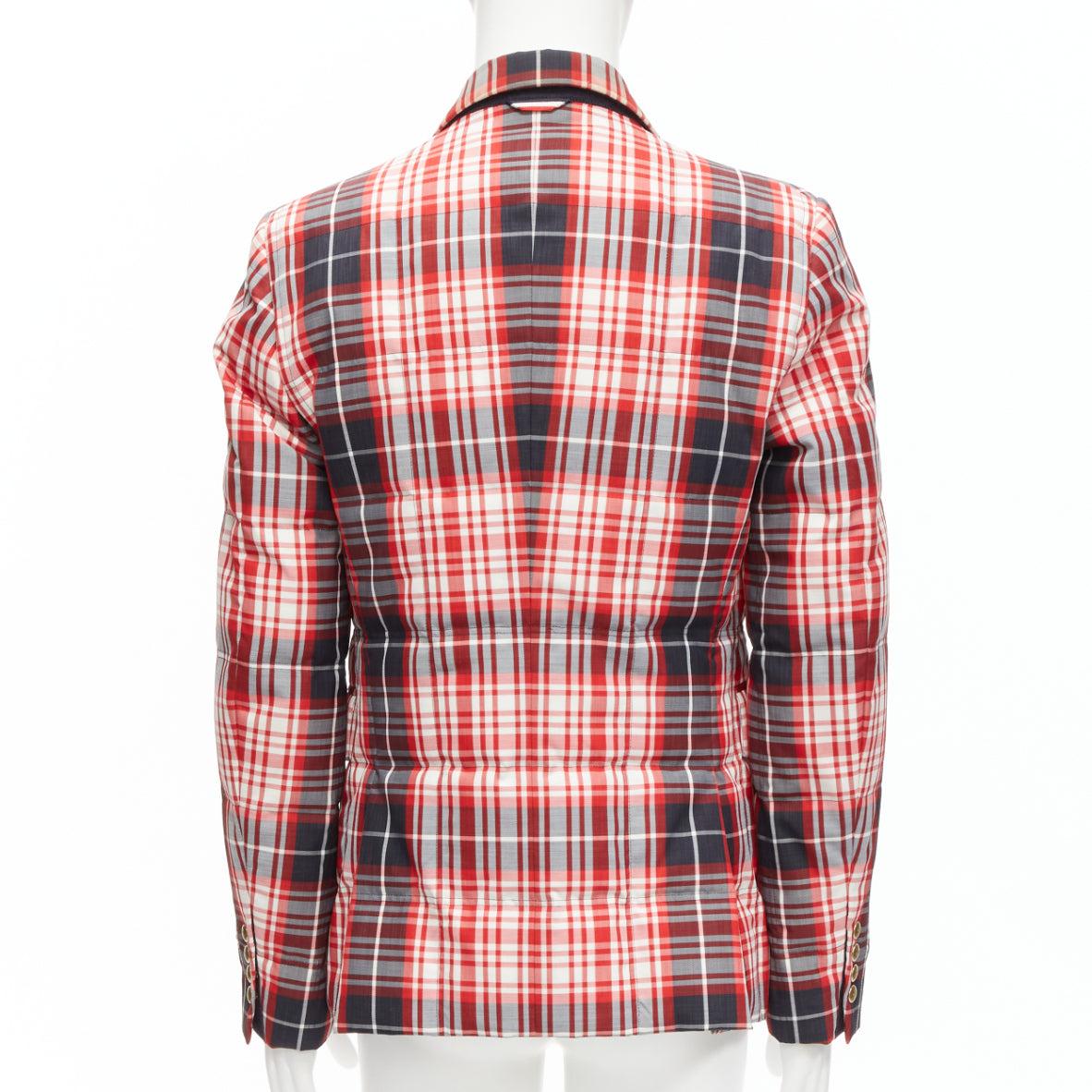 MONCLER GAMME BLEU Giacca red black check down puffer blazer Sz 3 L 1