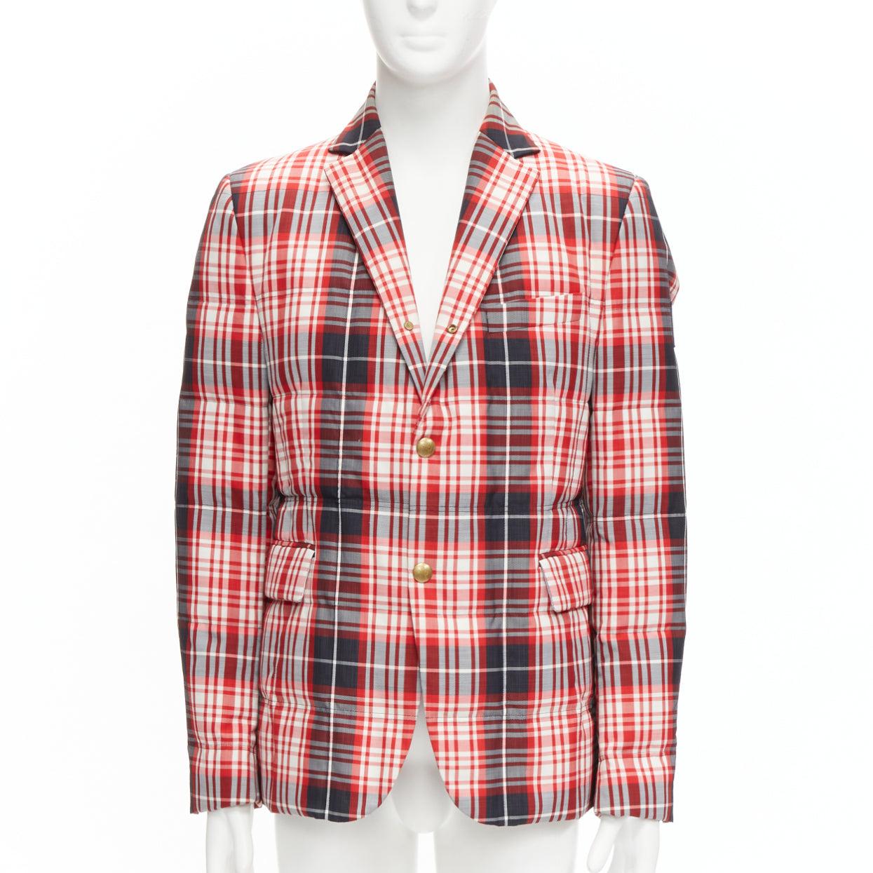 MONCLER GAMME BLEU Giacca red black check down puffer blazer Sz 3 L