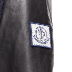 MONCLER GAMME BLEU navy wool leather sleeves goose down bomber jacket Sz2 M