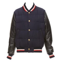 MONCLER GAMME BLEU chaqueta bomber de lana azul marino con mangas de piel de ganso Sz2 M