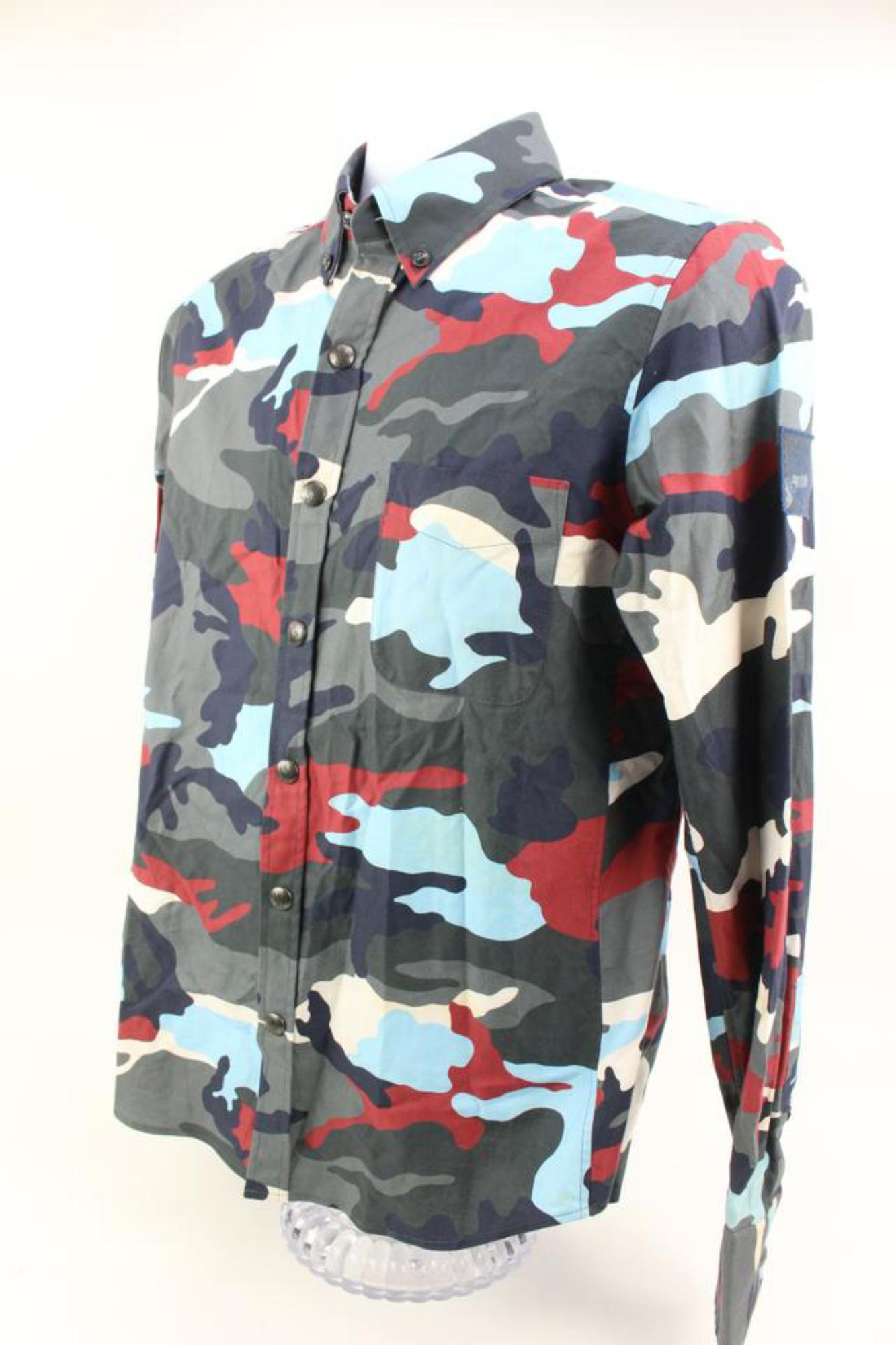 Moncler Gamme Bleu Small US Multicolor Camouflage Longsleeve Button 24mo712s For Sale 4