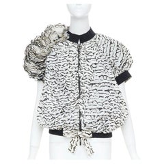 MONCLER GAMME ROUGE 2013 feather print puff sleeve ruffle jacket top Sz1 S
