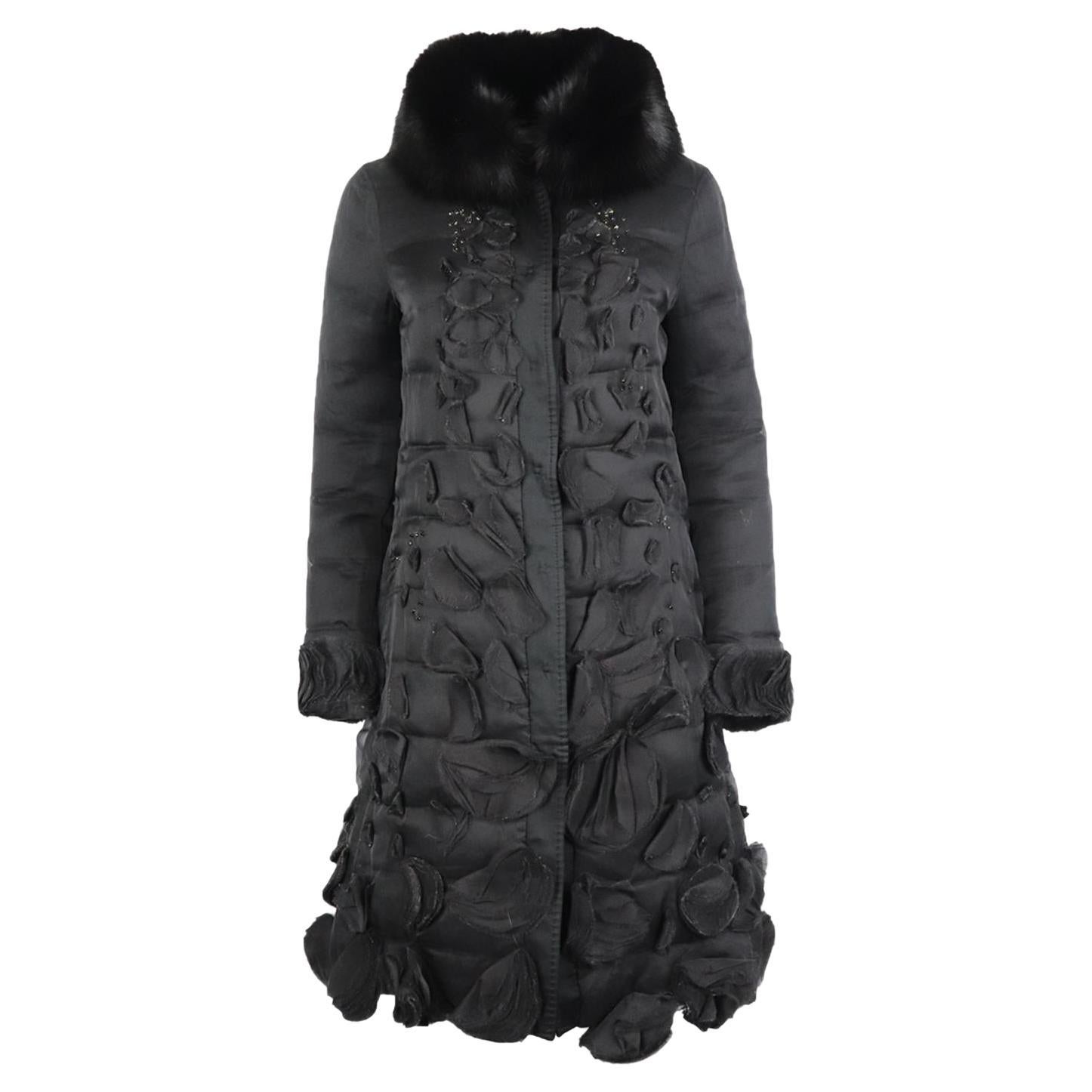 Moncler Gamme Rouge Fox Fur Trimmed Quilted Silk Organza Down Coat Uk 10