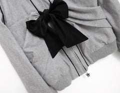 Moncler Gamme Rouge Grey Wool Bow Front Puffer Quilted Jacket