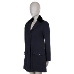 MONCLER GAMME ROUGE midnight blue wool ROSS FUR TRIM Peacoat Jacket 1 S