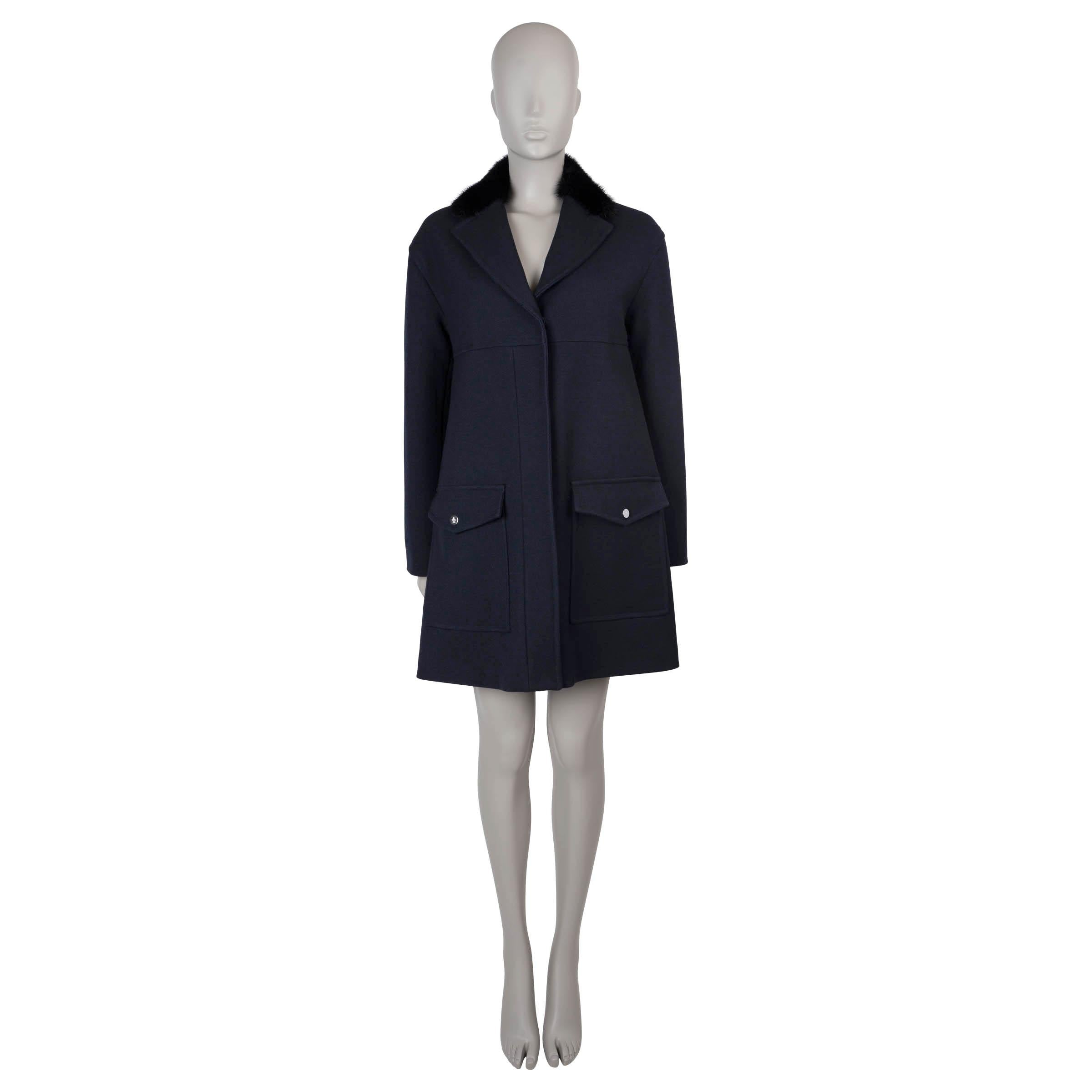 MONCLER GAMME ROUGE midnight blue wool ROSS FUR TRIM Peacoat Jacket 1 S For Sale at 1stDibs