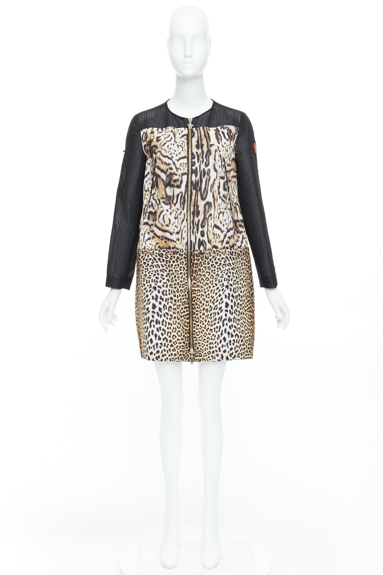 Moncler Gamme Rouge Cappotto lungo in rete con stampa leopardata marrone nero Sz0 in vendita 5