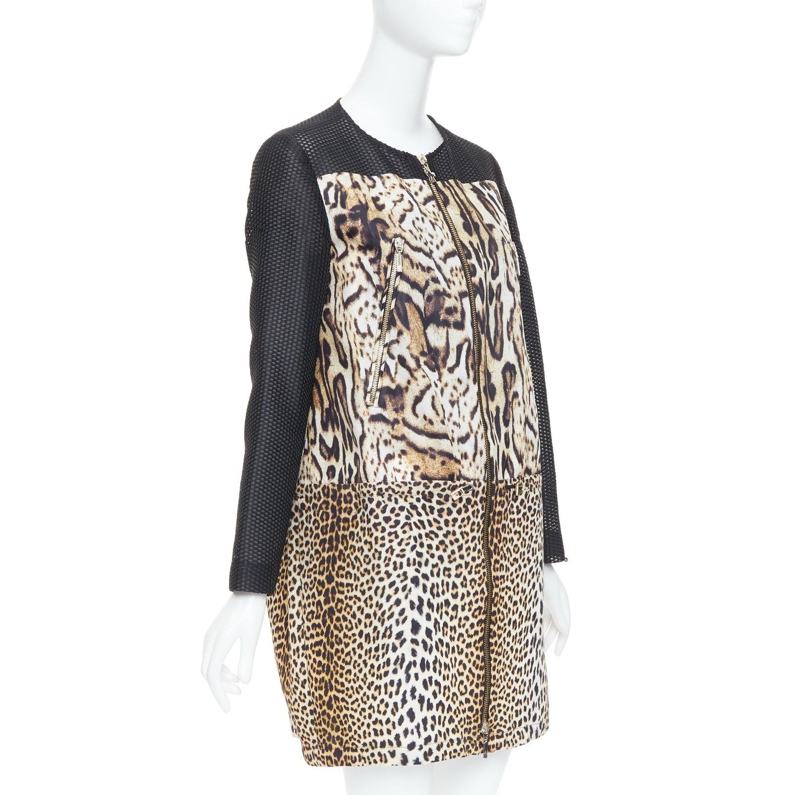Moncler Gamme Rouge Cappotto lungo in rete con stampa leopardata marrone nero Sz0 In condizioni buone in vendita a Hong Kong, NT