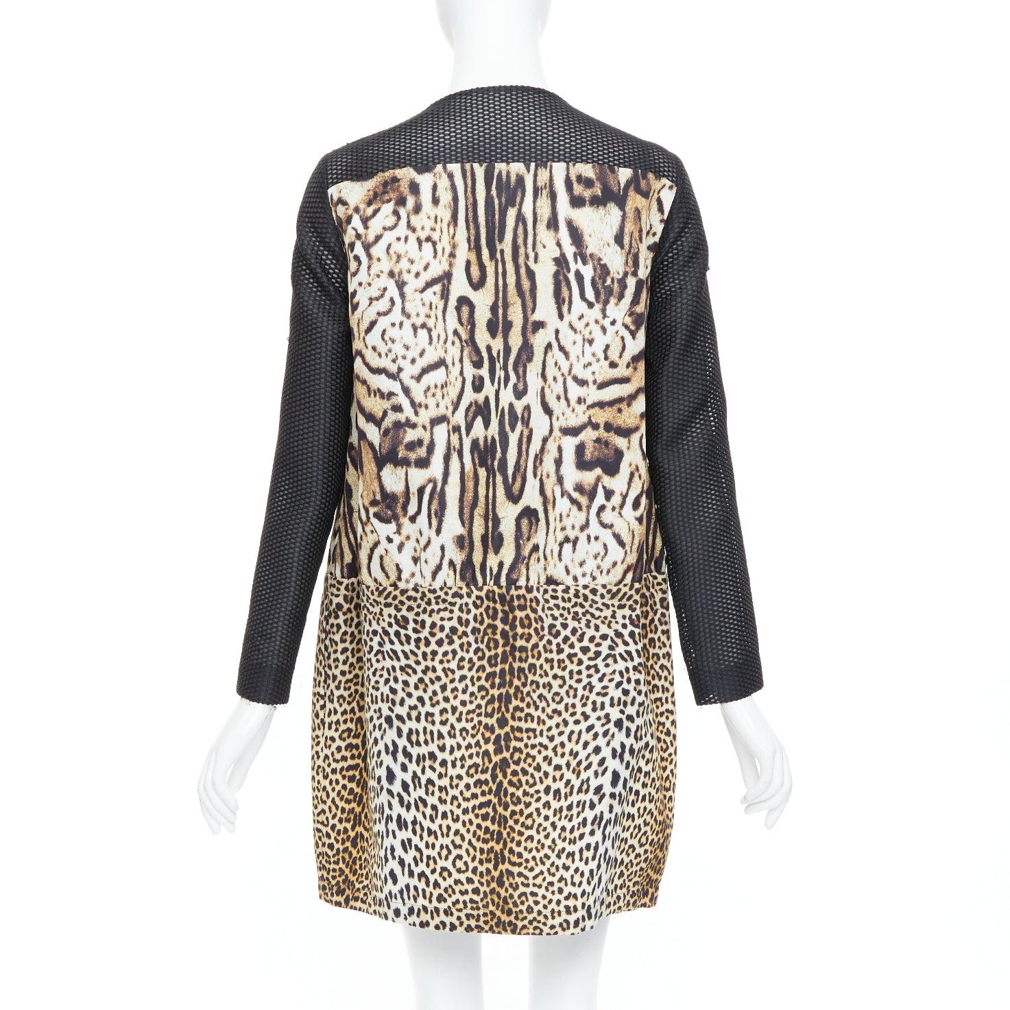 Moncler Gamme Rouge Cappotto lungo in rete con stampa leopardata marrone nero Sz0 in vendita 1