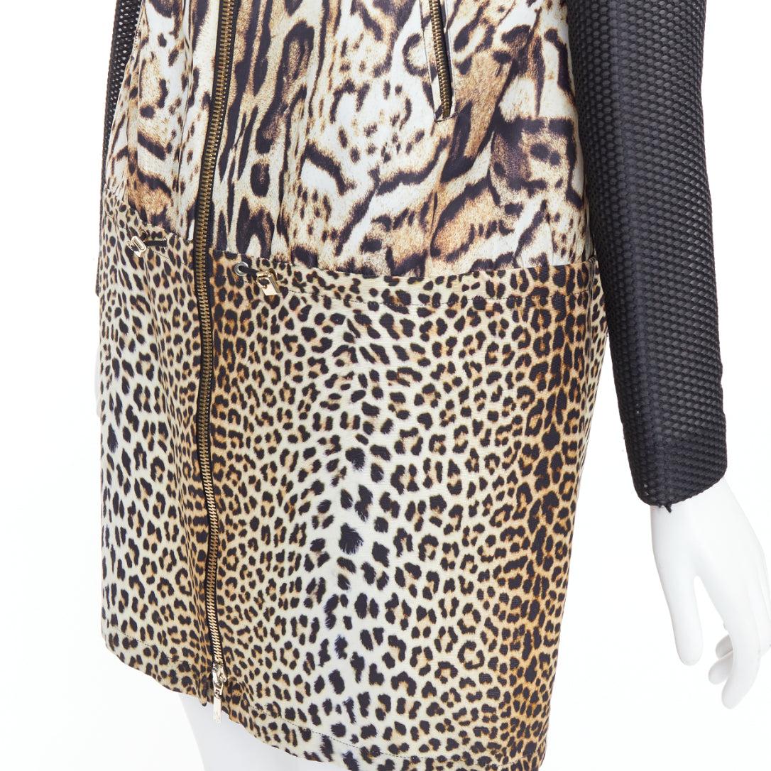 Moncler Gamme Rouge Cappotto lungo in rete con stampa leopardata marrone nero Sz0 in vendita 3