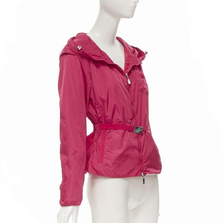 Women's MONCLER Gazon Giubbotto pink back ruffles belted waist windbreaker jacket Sz 2 M