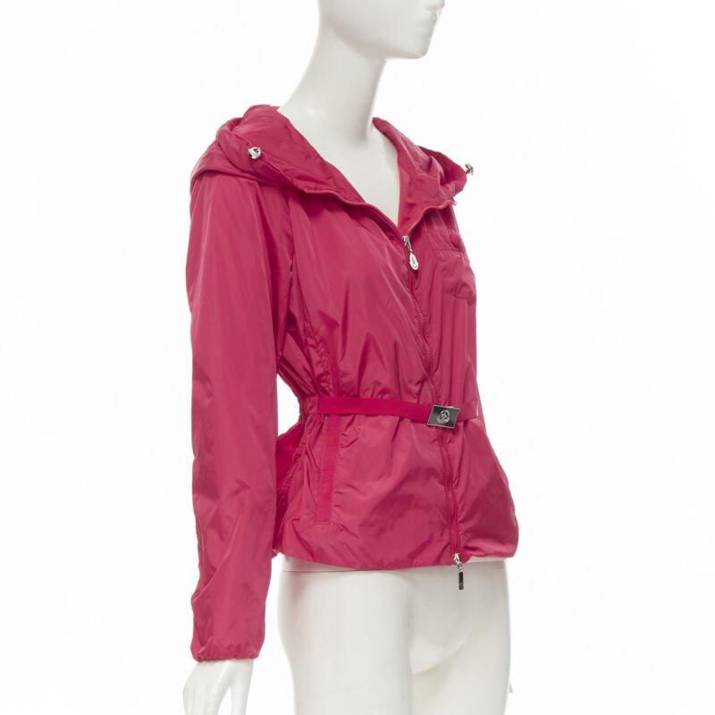 MONCLER Gazon Giubbotto pink back ruffles belted waist windbreaker jacket Sz 2 M In Good Condition For Sale In Hong Kong, NT