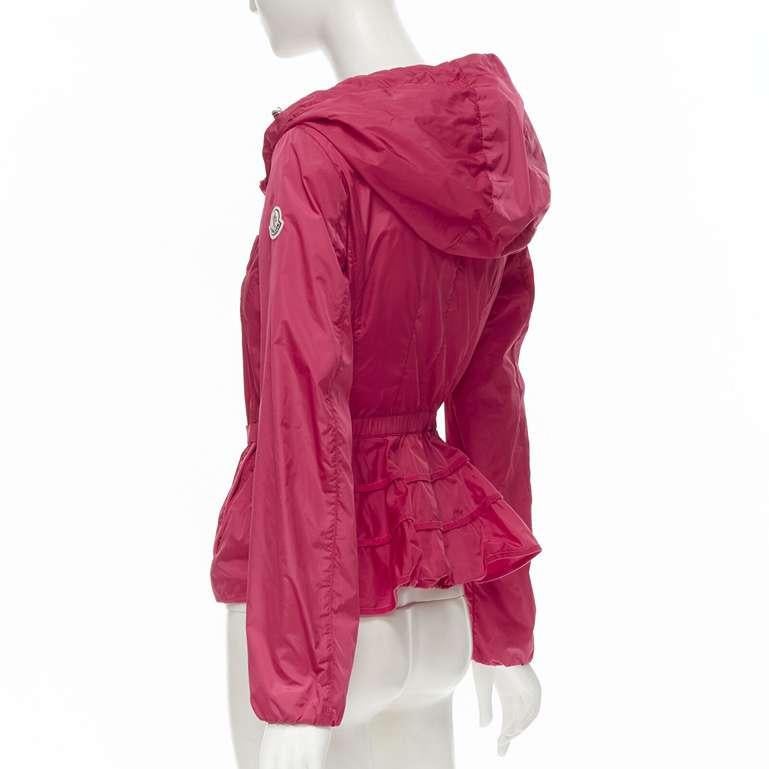 MONCLER Gazon Giubbotto pink back ruffles belted waist windbreaker jacket Sz 2 M 3