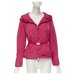 MONCLER Gazon Giubbotto rosa con rouches sul retro e cintura in vita, giacca a vento Sz 2 M