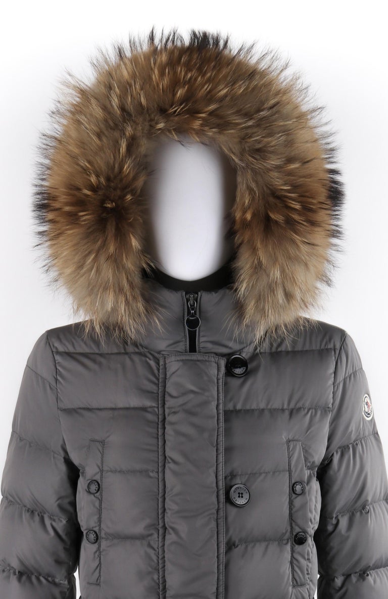 MONCLER “Genevrier” Giubbotto Gray Fur Quilted Puffer Jacket Parka 