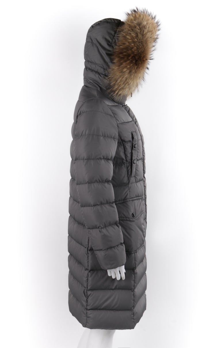 MONCLER “Genevrier” Giubbotto Gray Fur Quilted Puffer Jacket Parka Coat  Size "2" For Sale at 1stDibs