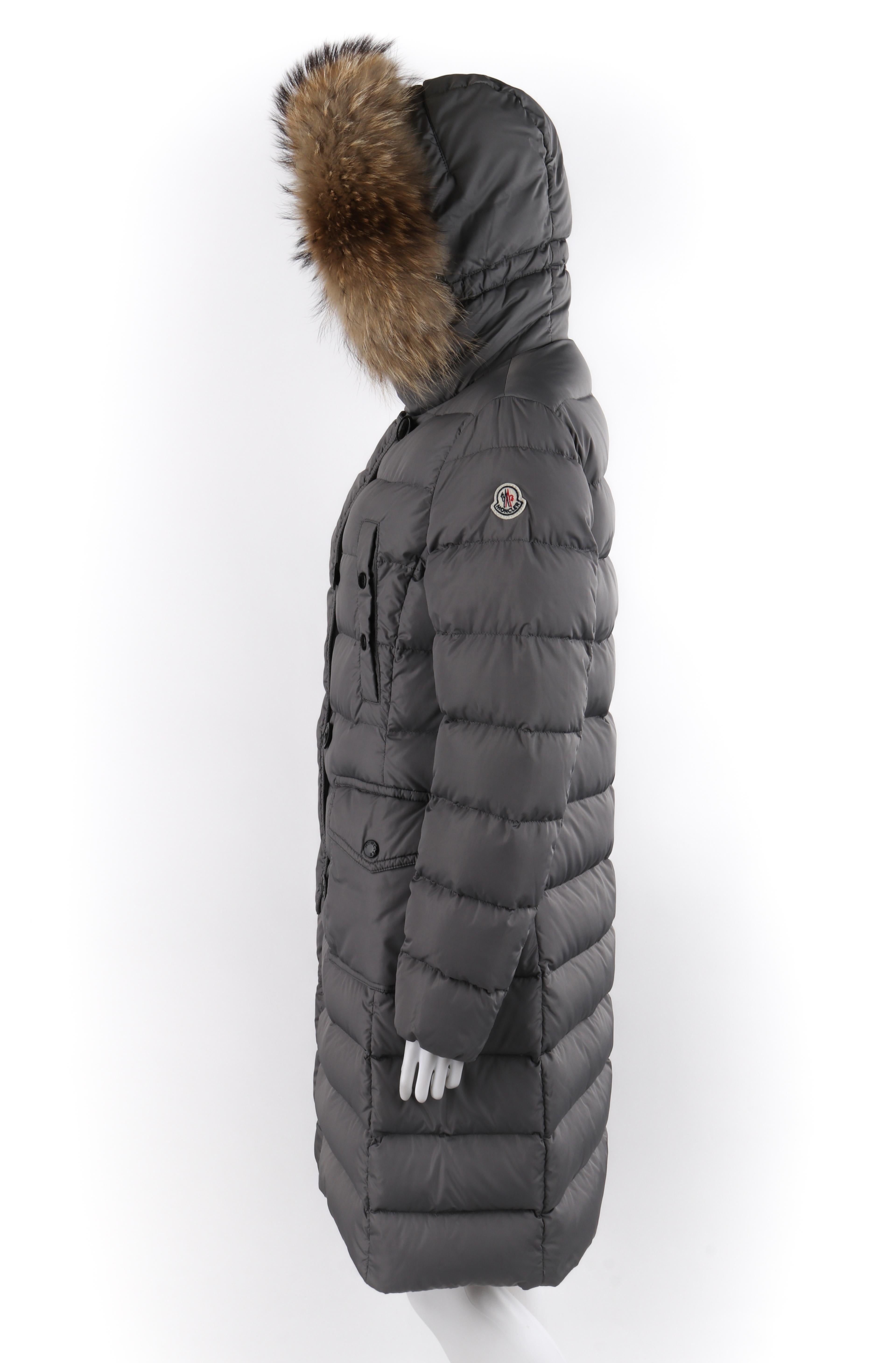 MONCLER “Genevrier” Giubbotto Gray Fur Quilted Puffer Jacket Parka Coat Size 