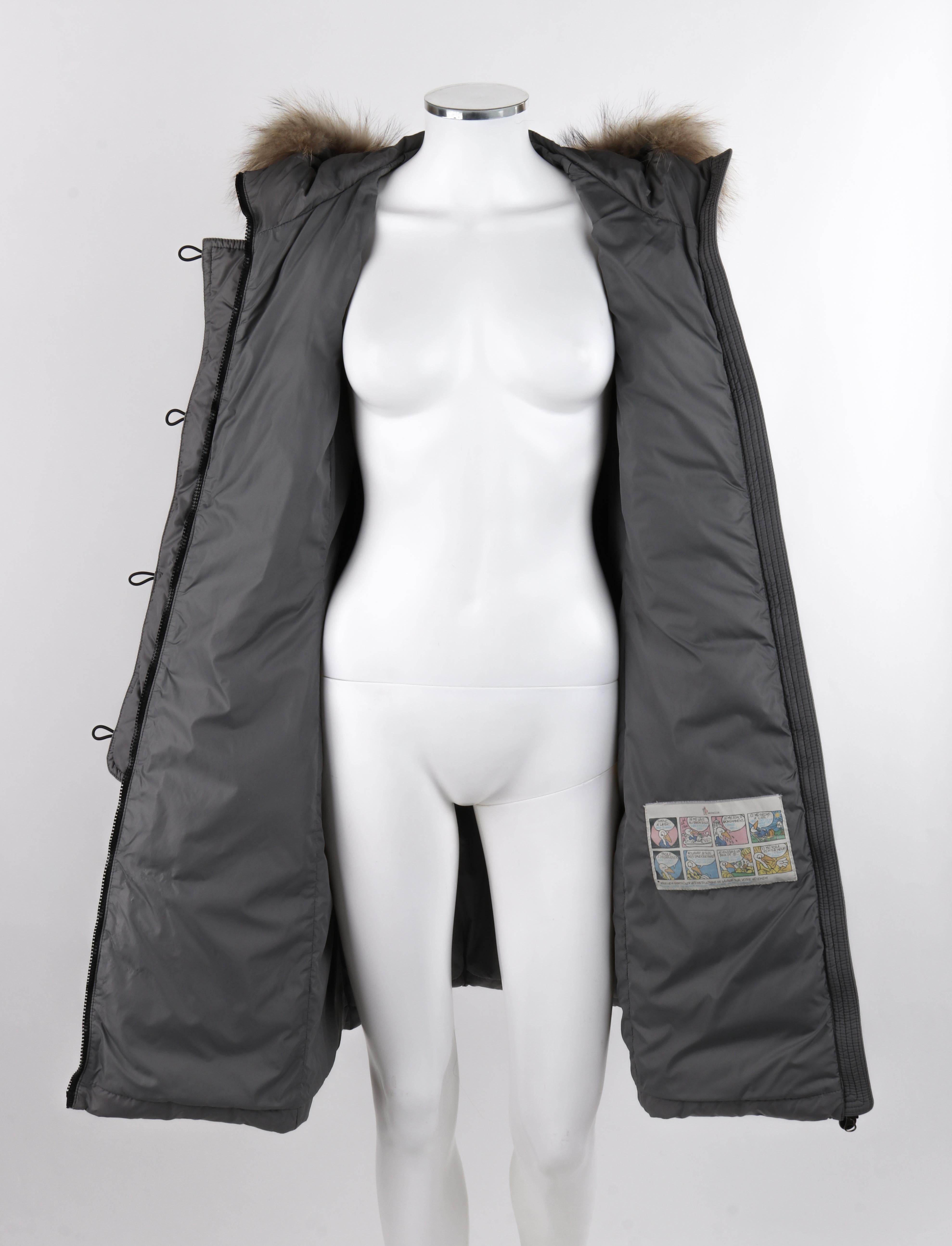 Women's MONCLER “Genevrier” Giubbotto Gray Fur Quilted Puffer Jacket Parka Coat Size 