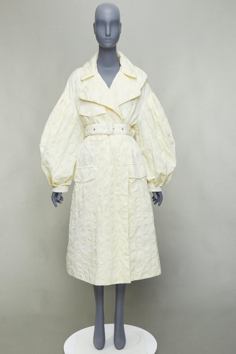 MONCLER GENIUS 2019 cream floral quilts pure goose down belted coat Sz1 For Sale 5