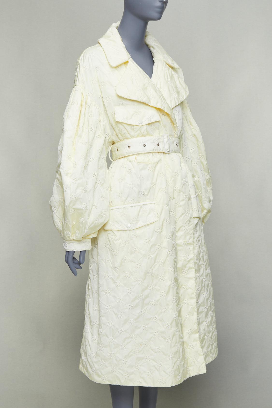 Beige MONCLER GENIUS 2019 cream floral quilts pure goose down belted coat Sz1 For Sale
