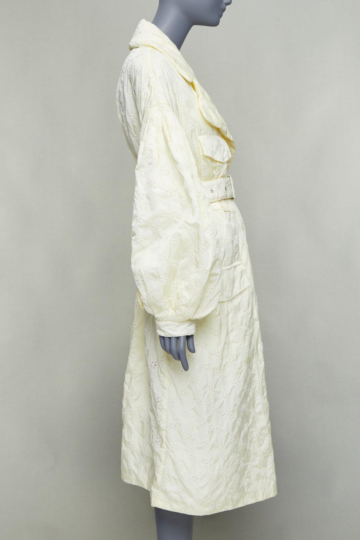 MONCLER GENIUS 2019 cream floral quilts pure goose down belted coat Sz1 In Good Condition For Sale In Hong Kong, NT