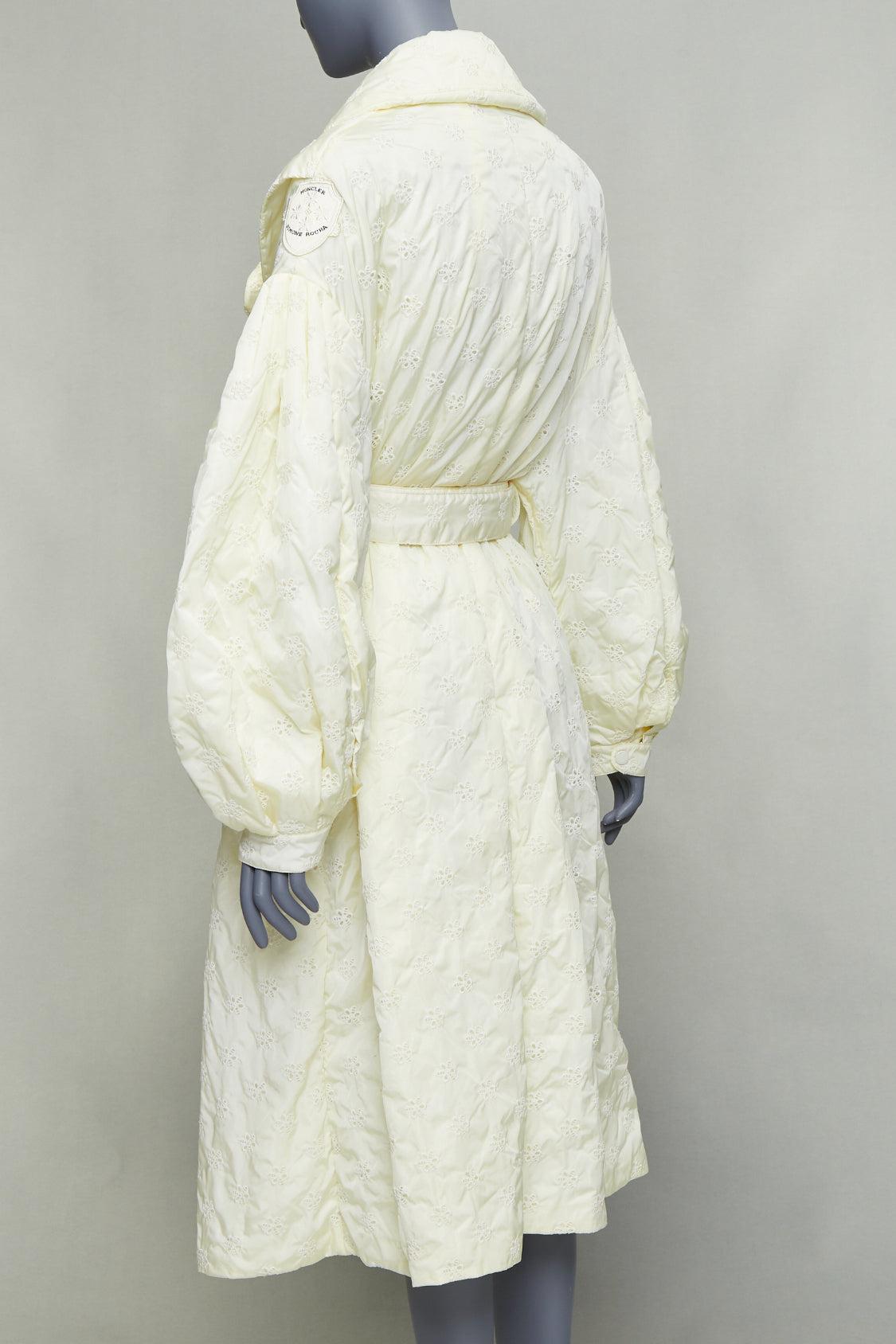 MONCLER GENIUS 2019 cream floral quilts pure goose down belted coat Sz1 For Sale 1