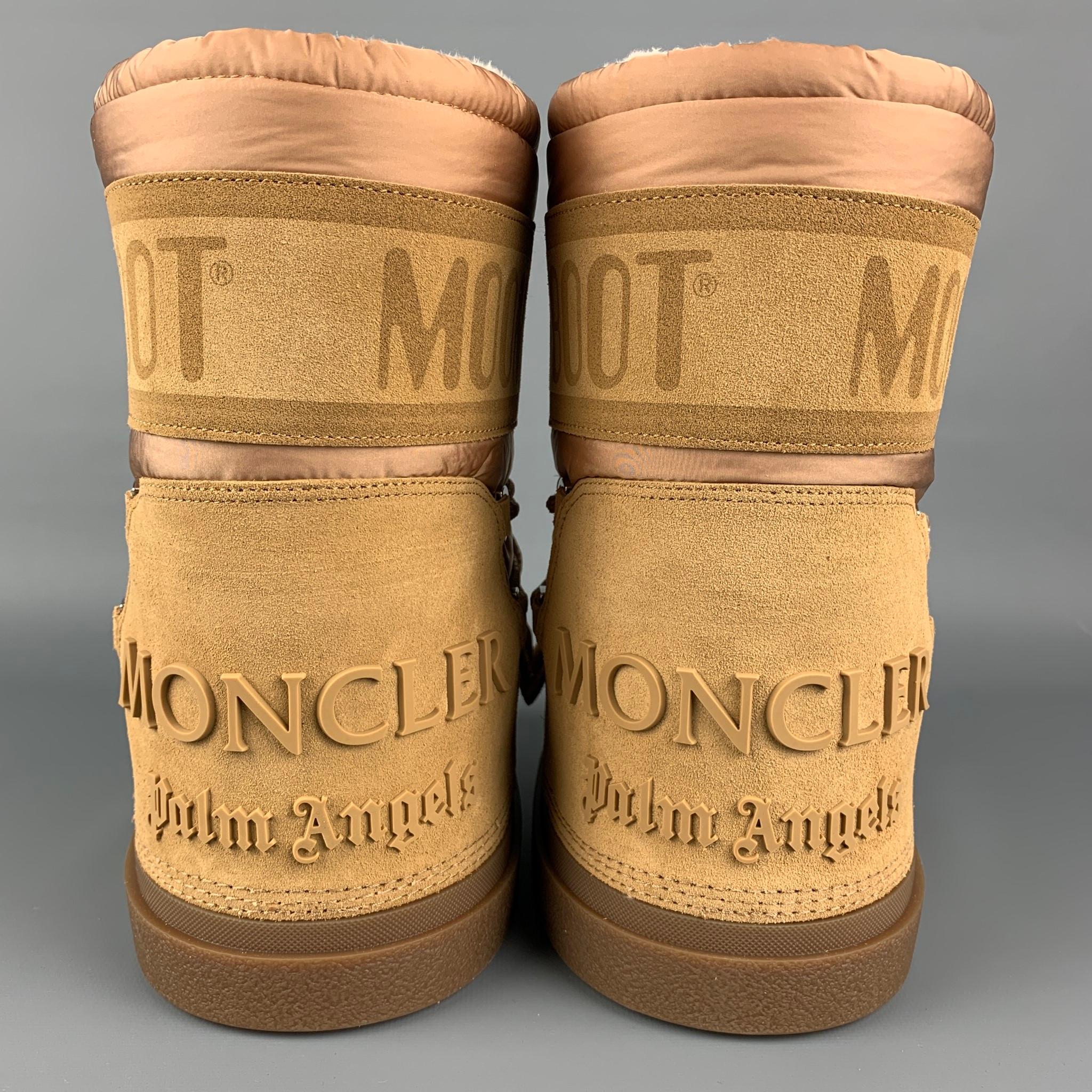 MONCLER GENIUS x PALM ANGELS Collection Size 6 Tan Suede Pull On Moon Boots In New Condition In San Francisco, CA