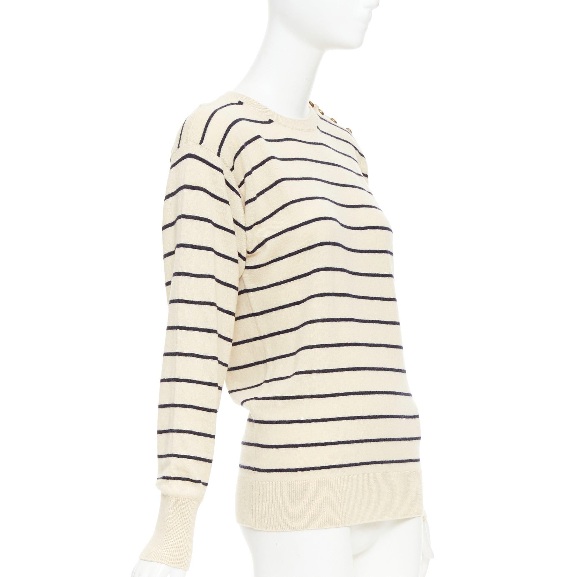 Blanc Moncler Girocollo Tricot crème noir laine coton cachemire pull rayé XXS en vente