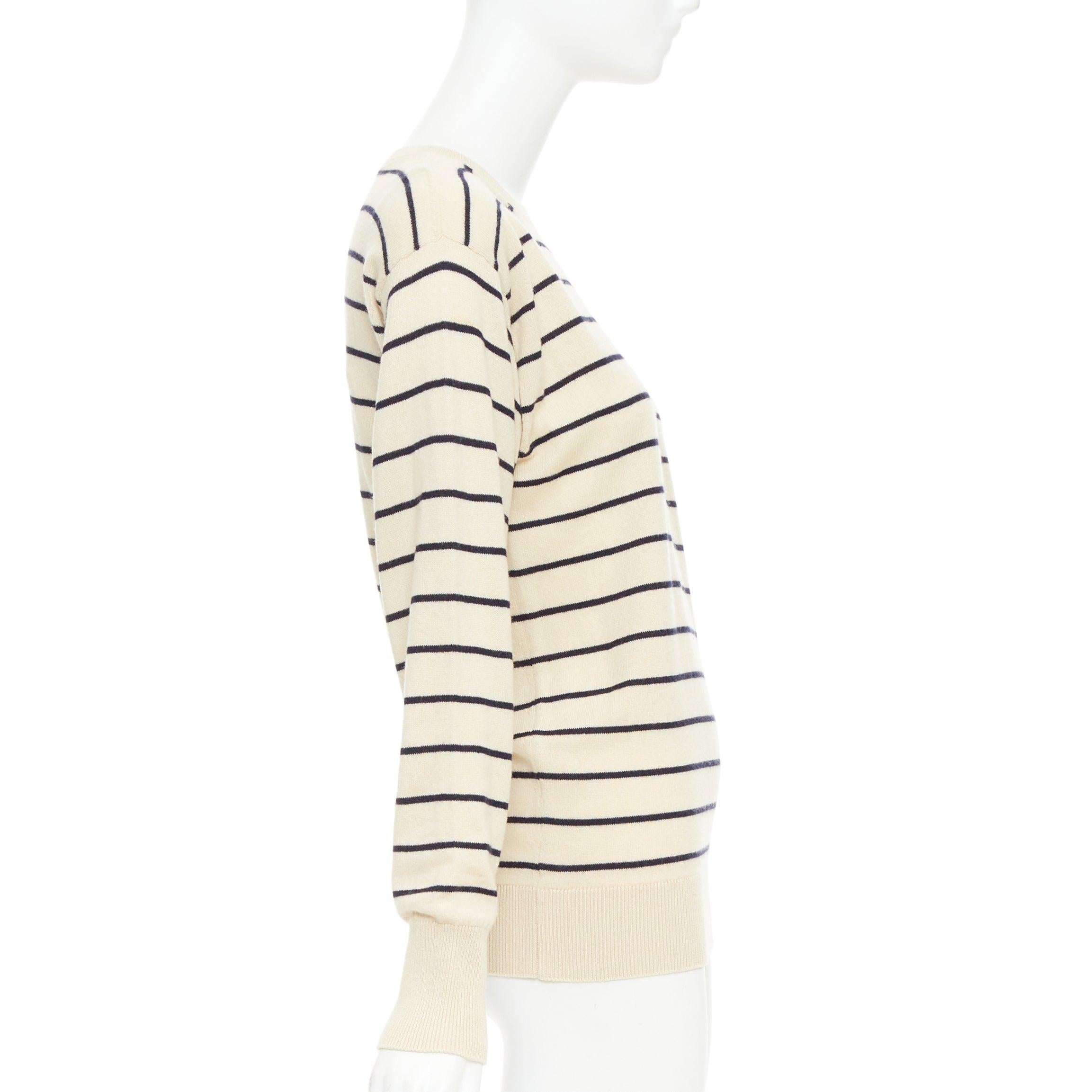 Moncler Girocollo Tricot crème noir laine coton cachemire pull rayé XXS Neuf - En vente à Hong Kong, NT