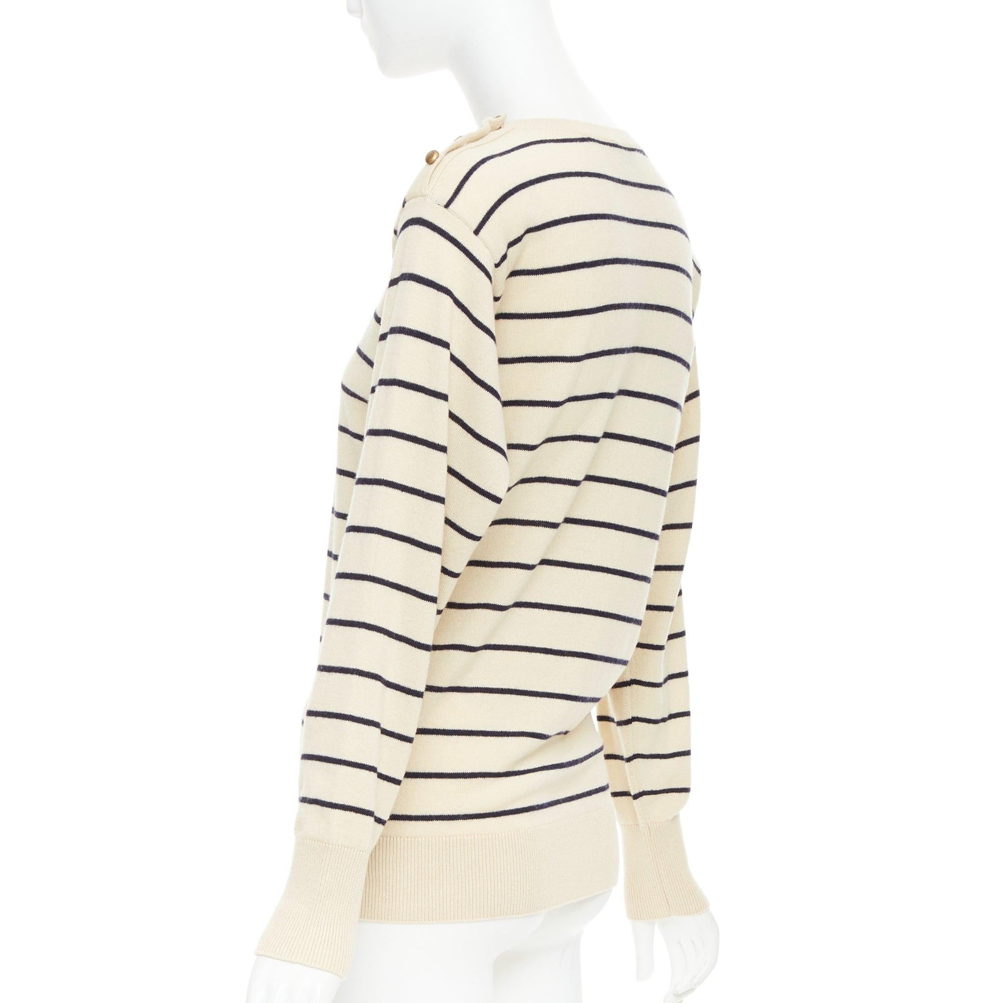 Moncler Girocollo Tricot crème noir laine coton cachemire pull rayé XXS en vente 1
