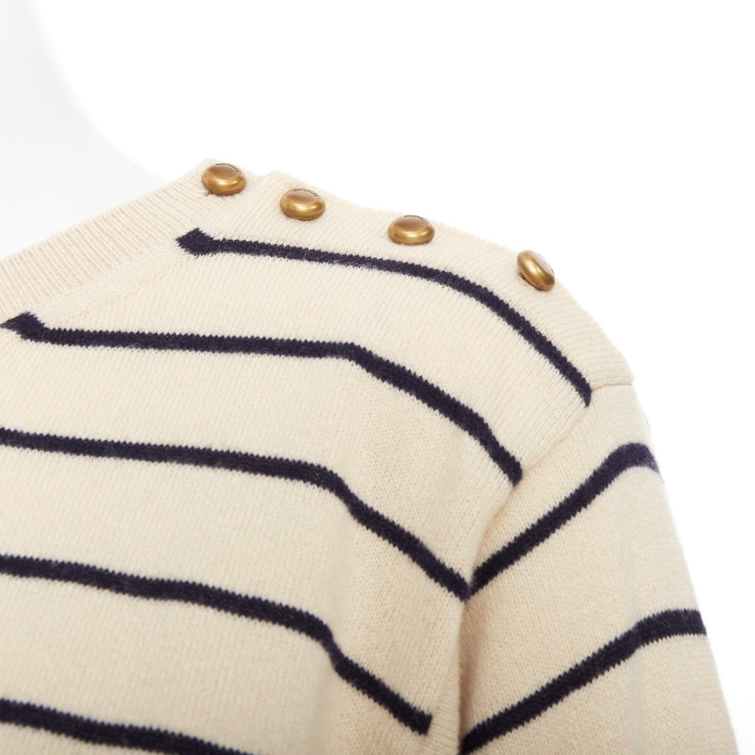 Moncler Girocollo Tricot crème noir laine coton cachemire pull rayé XXS en vente 2