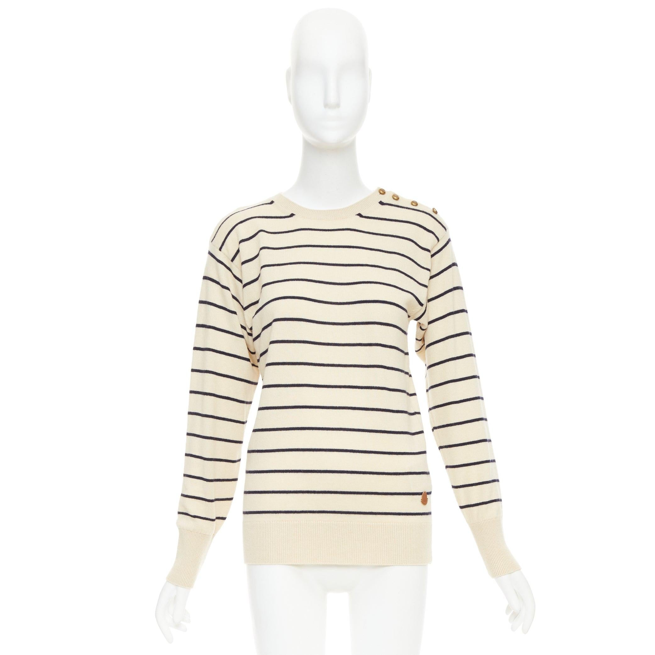 Moncler Girocollo Tricot crème noir laine coton cachemire pull rayé XXS en vente 4