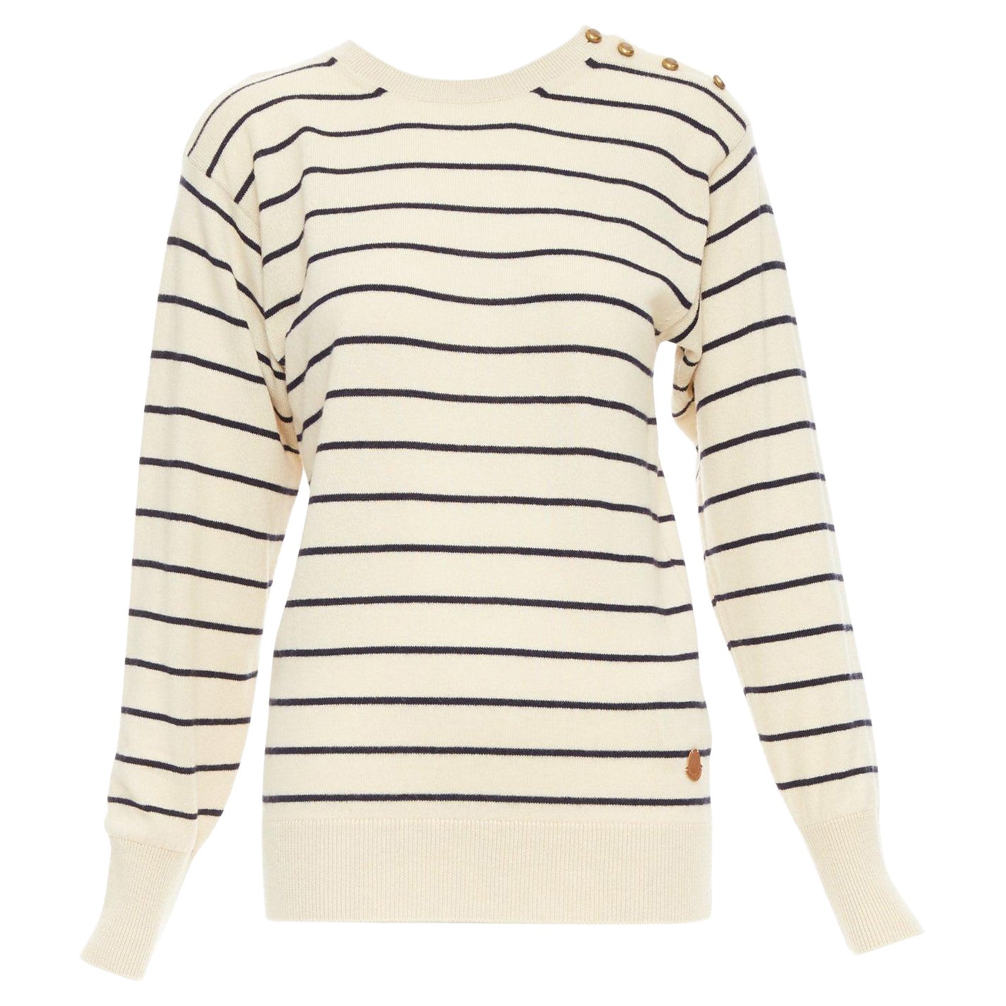 Moncler Girocollo Tricot crème noir laine coton cachemire pull rayé XXS
