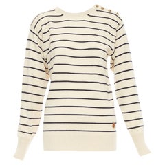 Moncler Girocollo Tricot crème noir laine coton cachemire pull rayé XXS