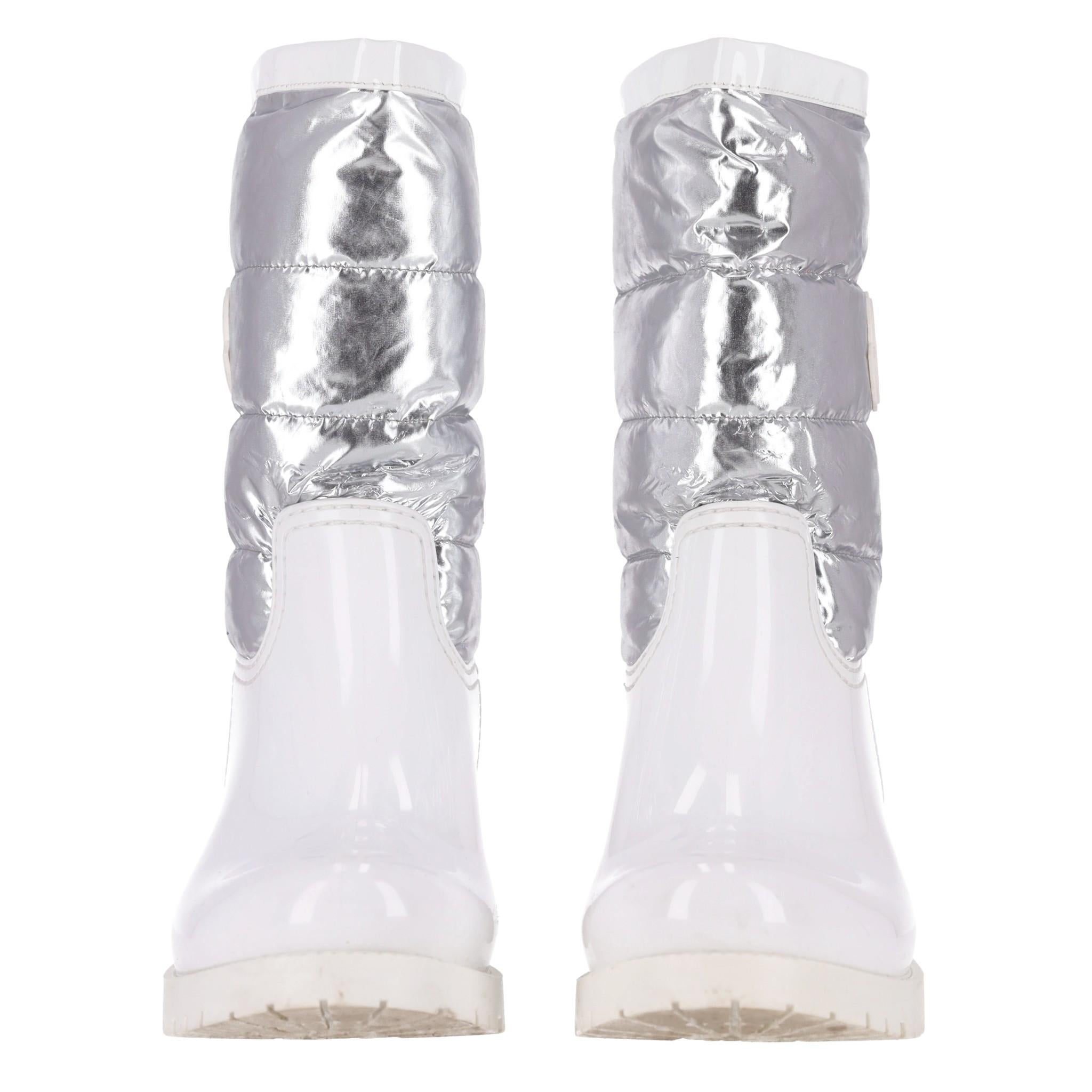 Gray Moncler Gisele Metallic Rain Boots For Sale