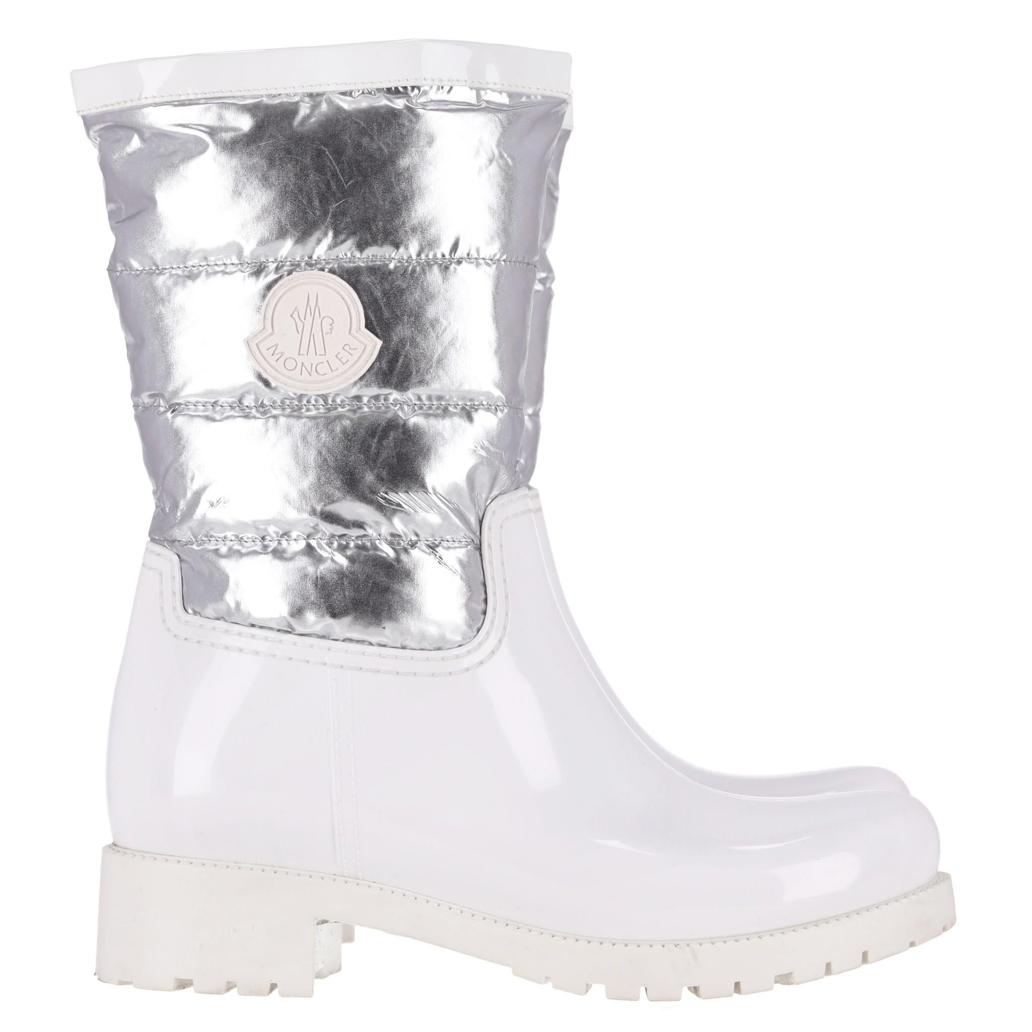 Moncler Gisele Metallic Rain Boots In Excellent Condition For Sale In London, GB