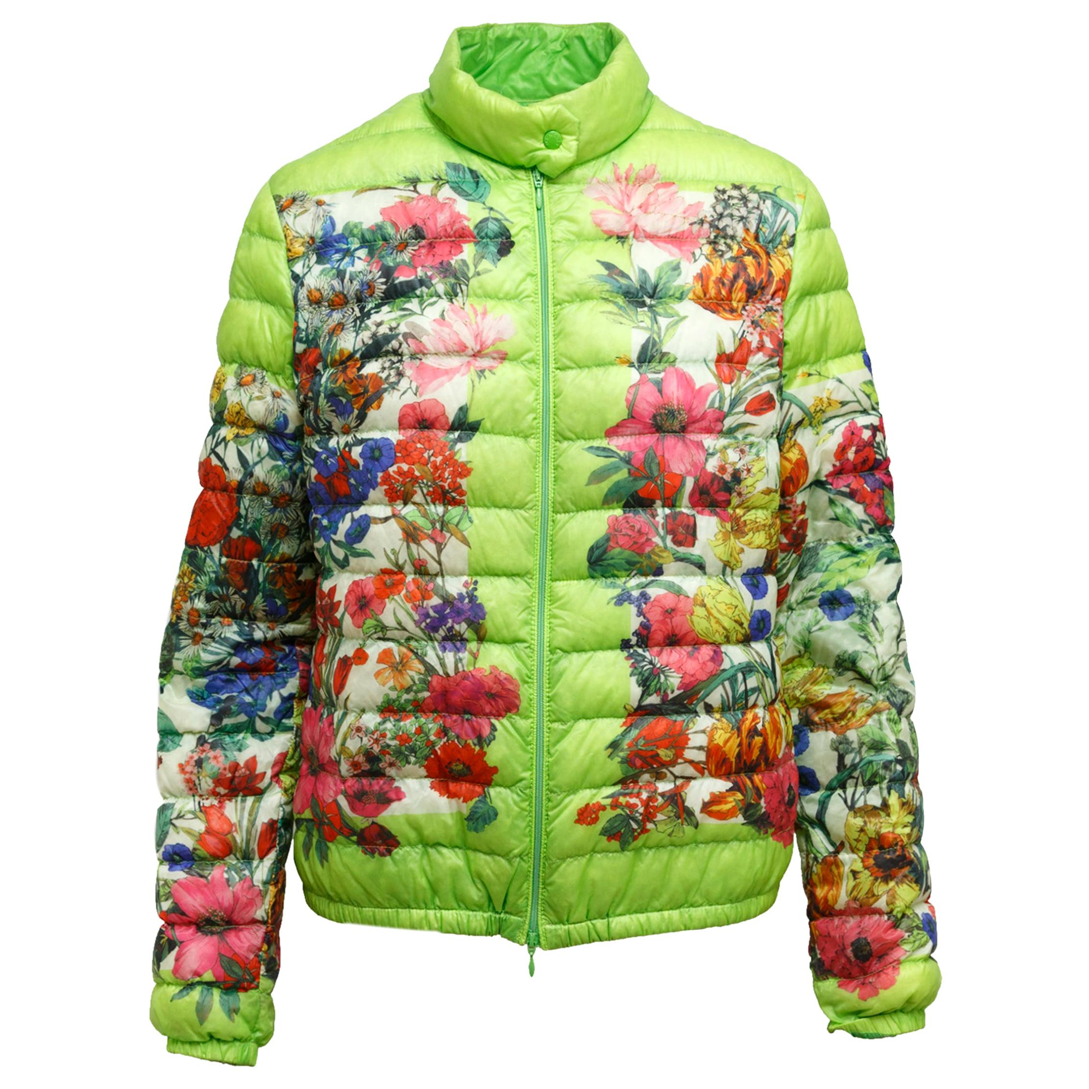 Moncler Green and Floral Print Puffer Jacket For Sale at 1stDibs | moncler  lans green