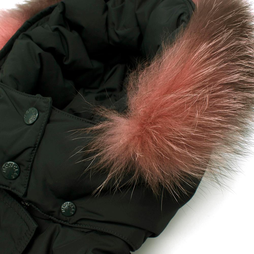 Moncler Green Fox Fur Trimmed Hooded Down Jacket - 4 Years For Sale 2