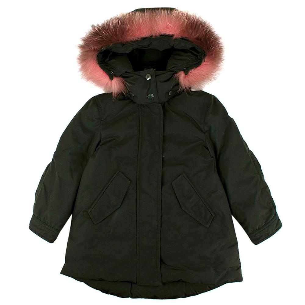 Moncler Green Fox Fur Trimmed Hooded Down Jacket - 4 Years For Sale