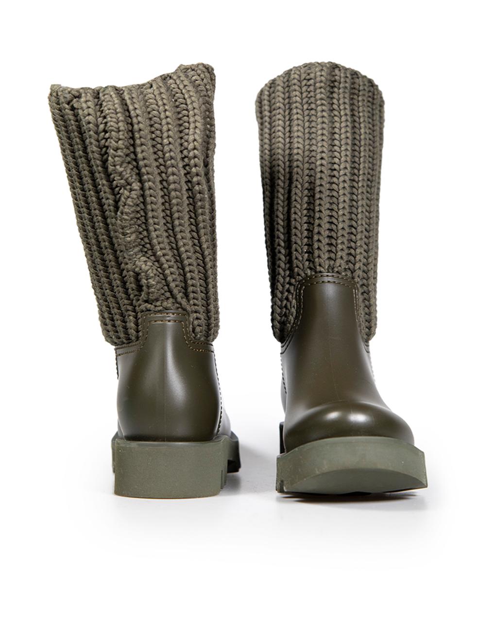 Moncler Green Ginette Knit Short Rain Boots Size IT 38 In Good Condition For Sale In London, GB