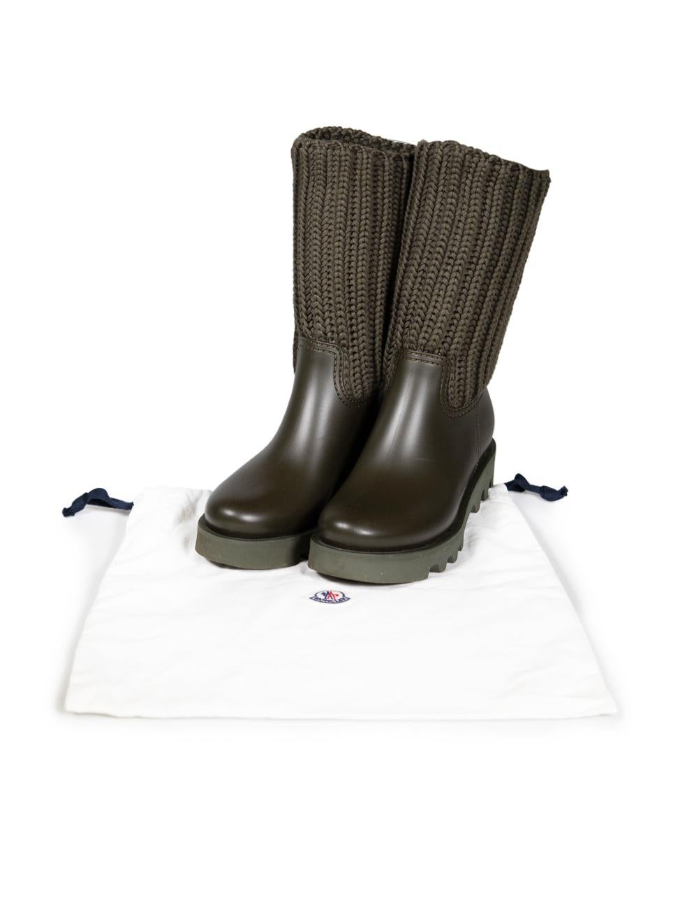 Moncler Green Ginette Knit Short Rain Boots Size IT 38 For Sale 1