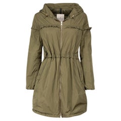 Used Moncler Green Ruffle Trim Parka Jacket Size XS