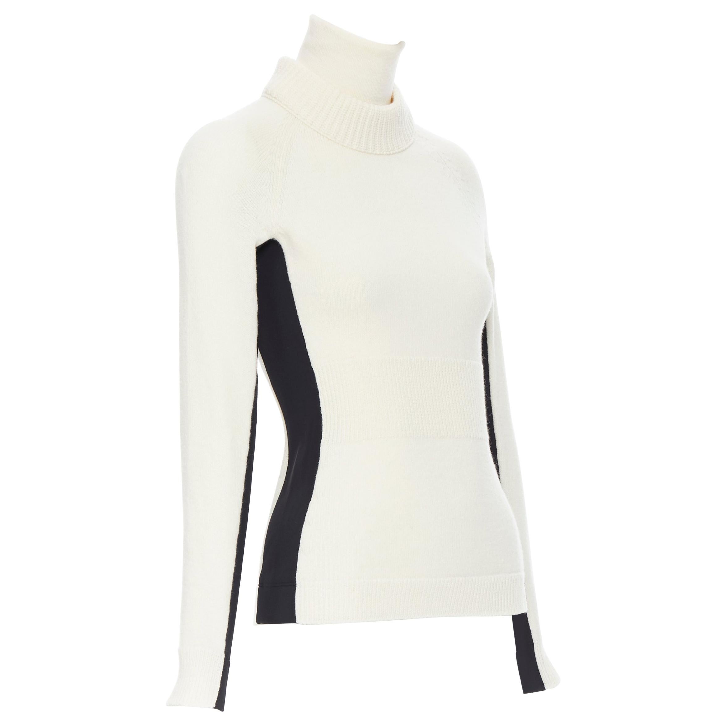 MONCLER GRENOBLE beige wool black scuba insert mock turtleneck sweater XS