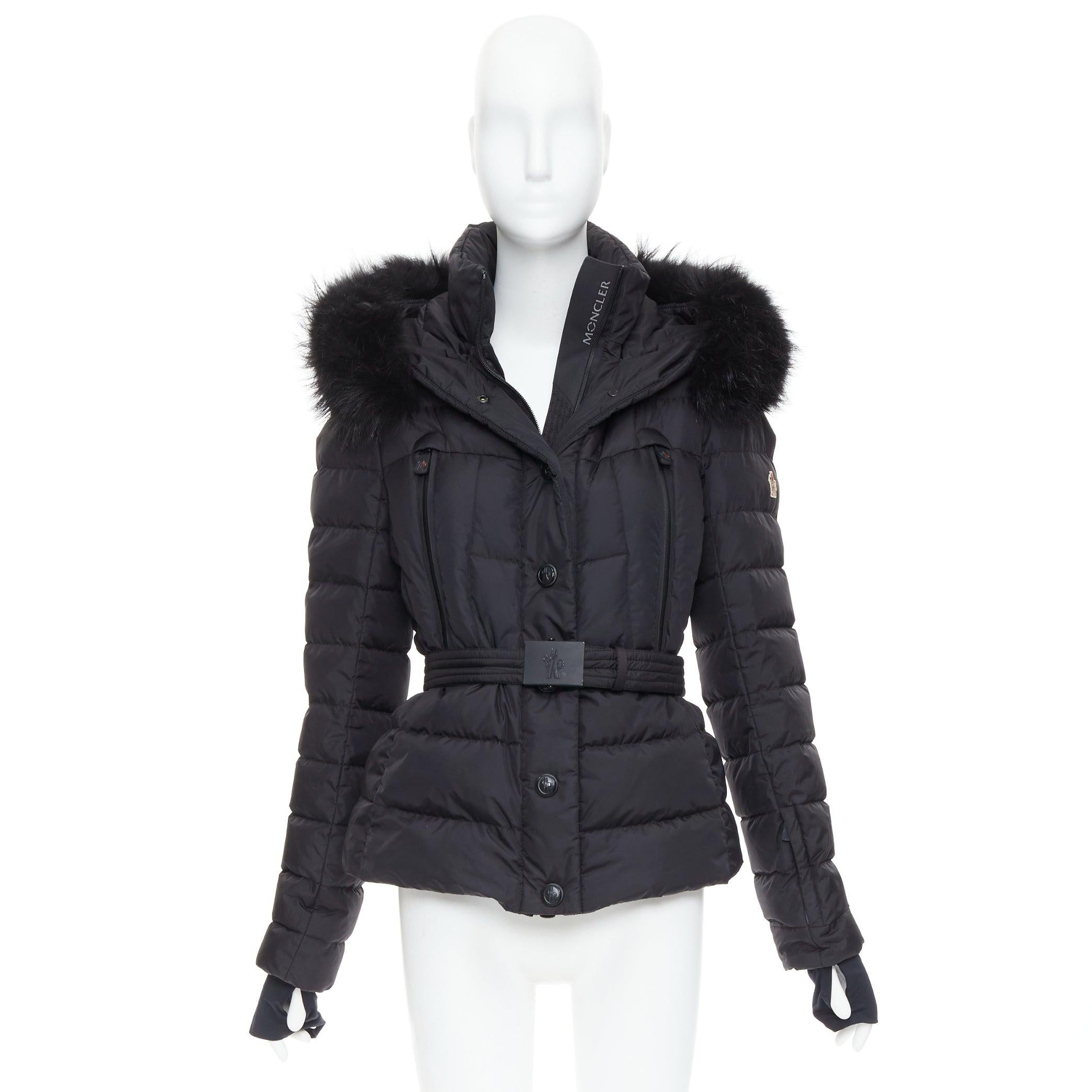 MONCLER Grenoble Beverley Giubbotto chaqueta de esquí puffer con cinturón de piel negra Sz3 en venta 5