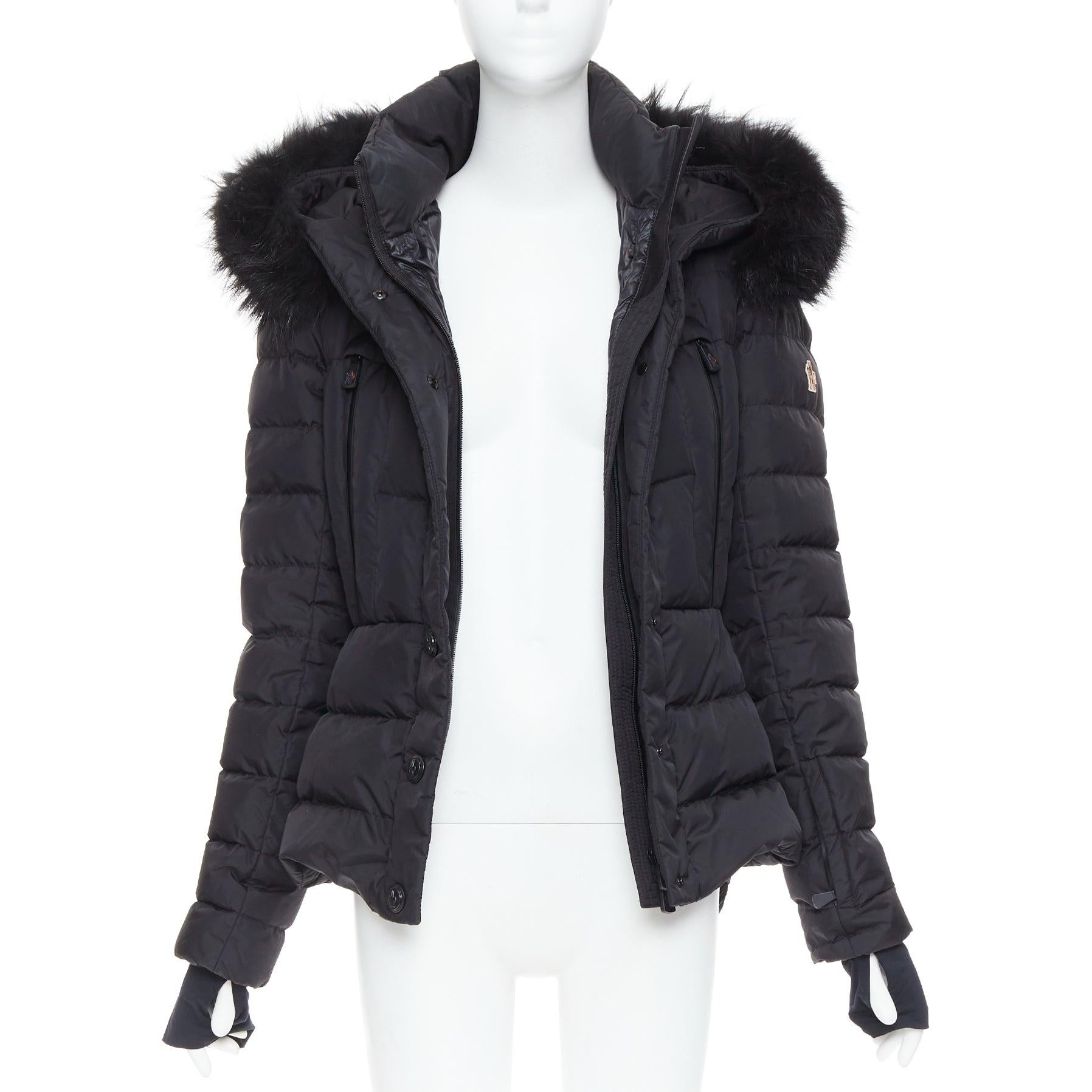 MONCLER Grenoble Beverley Giubbotto chaqueta de esquí puffer con cinturón de piel negra Sz3 Negro en venta
