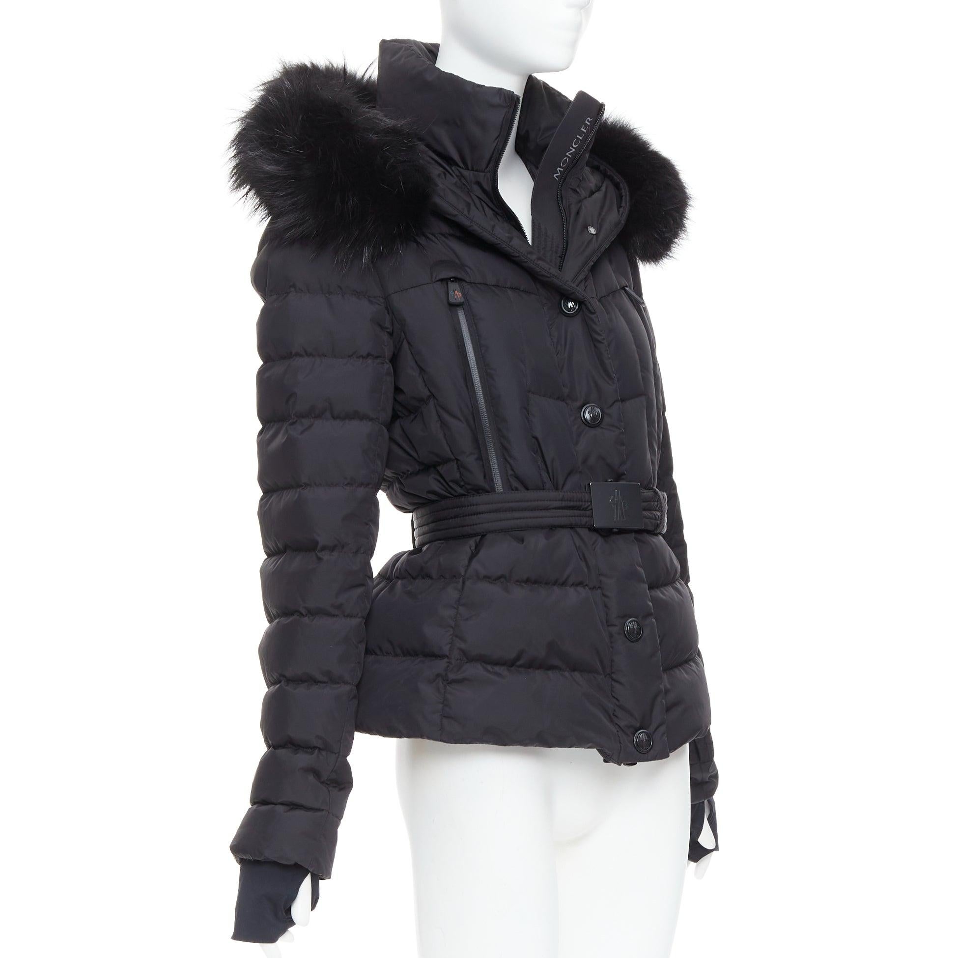 MONCLER Grenoble Beverley Giubbotto chaqueta de esquí puffer con cinturón de piel negra Sz3 en Bueno estado para la venta en Hong Kong, NT
