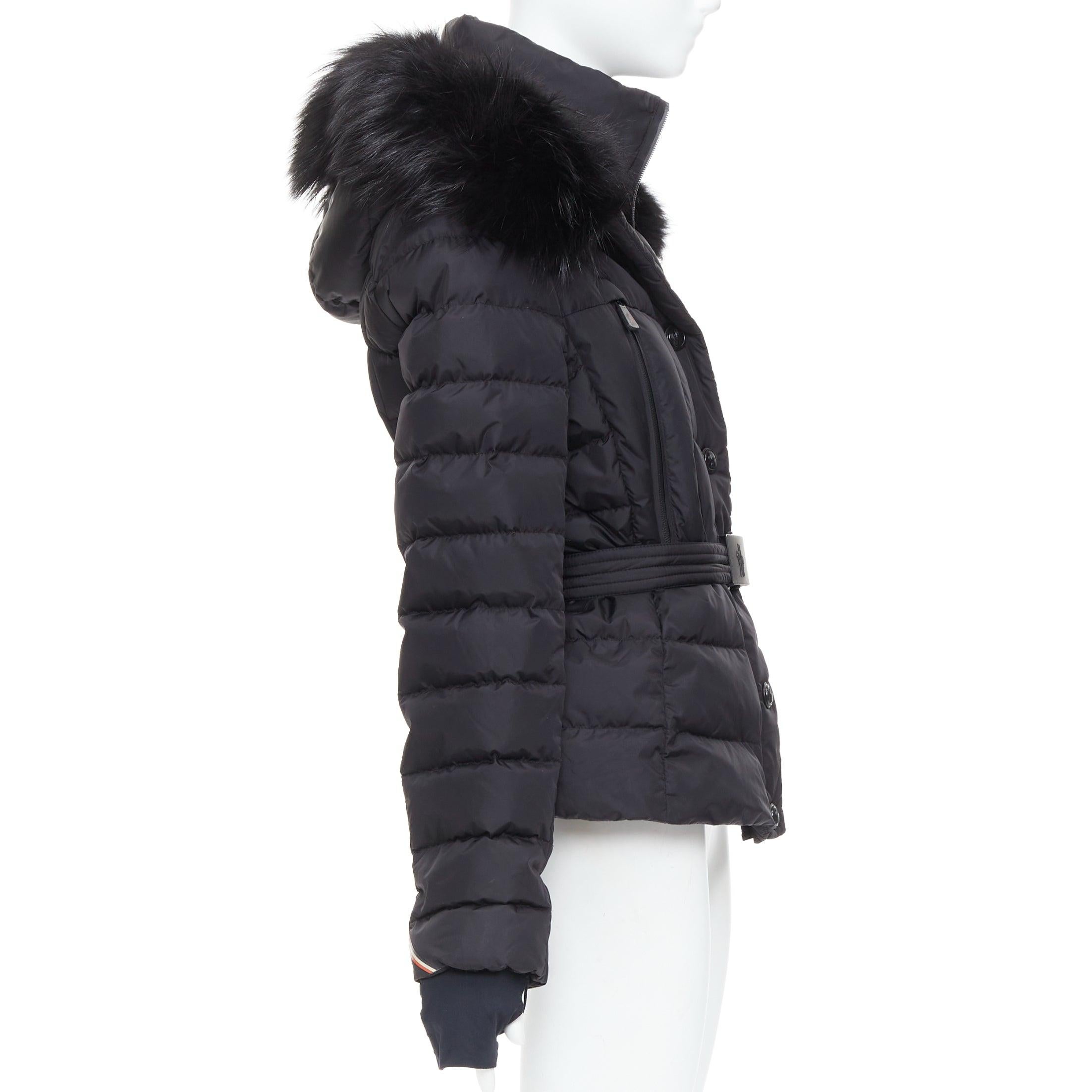 De las mujeres MONCLER Grenoble Beverley Giubbotto chaqueta de esquí puffer con cinturón de piel negra Sz3 en venta