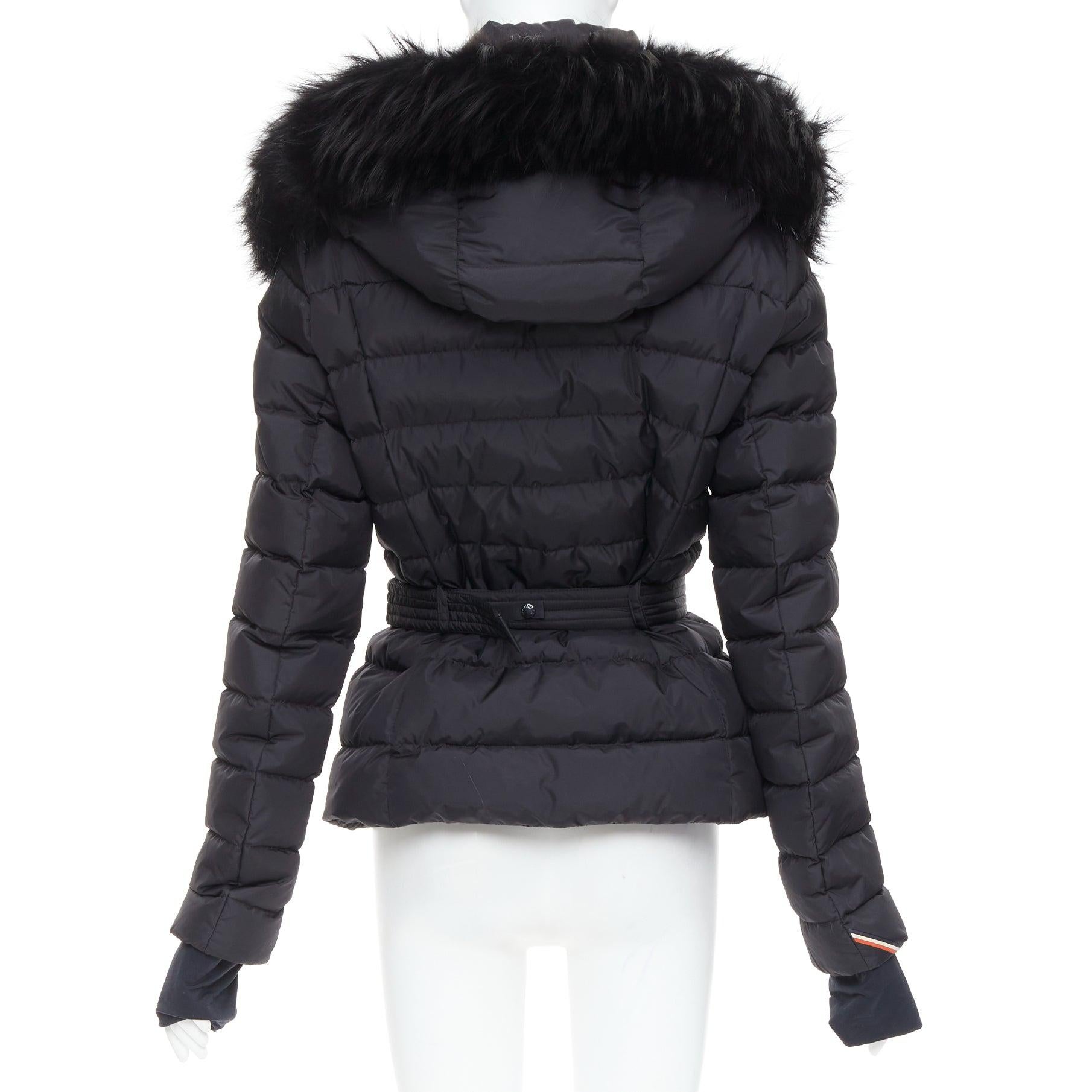 MONCLER Grenoble Beverley Giubbotto chaqueta de esquí puffer con cinturón de piel negra Sz3 en venta 1